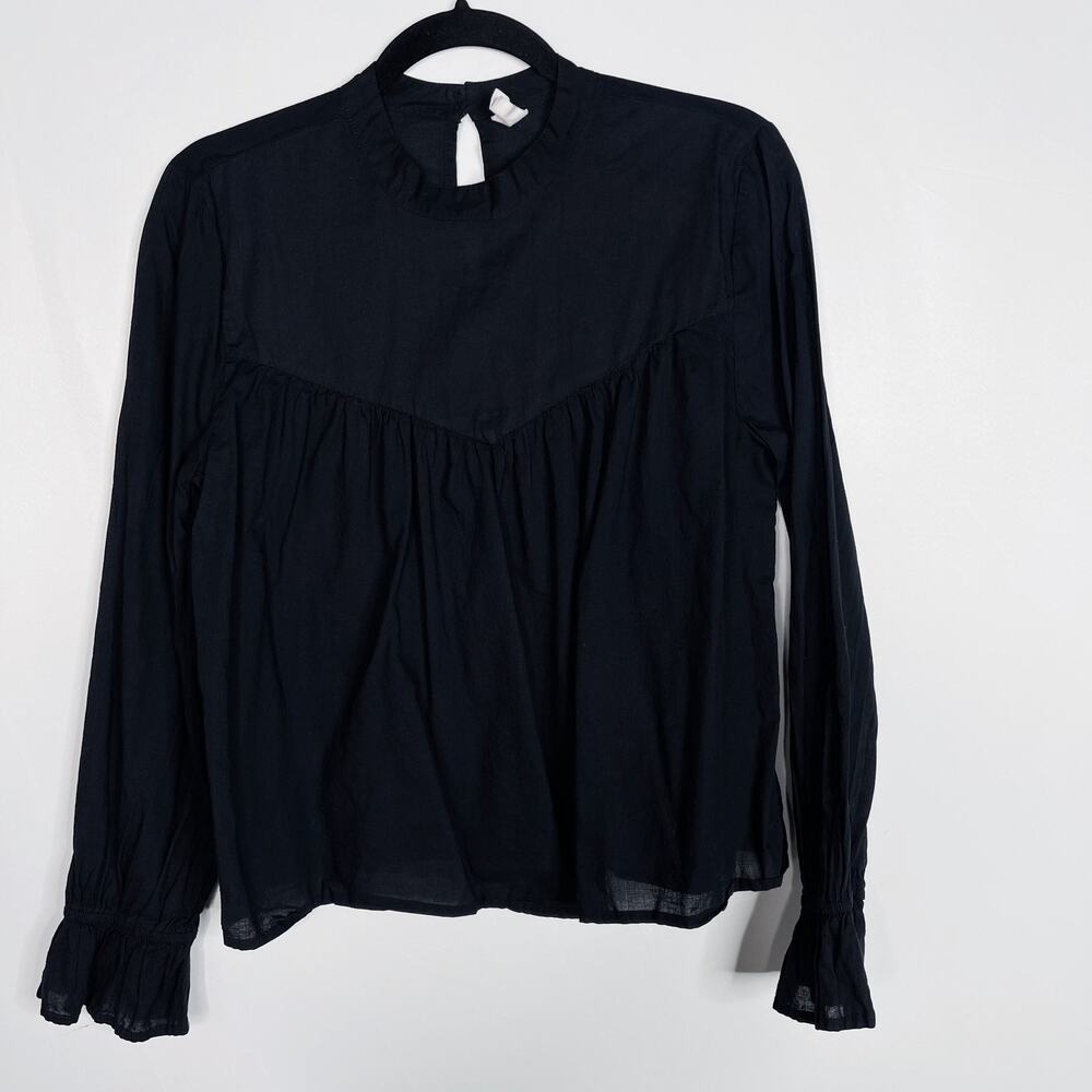 Melrose and Market Medium M Black Peasant Long Sleeve Blouse Top Cinch Sleeve